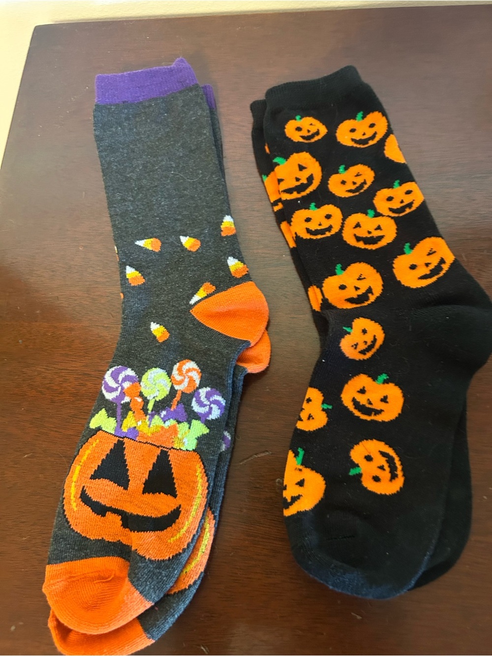 Halloween Pumpkin & Candy Crew Socks - Orange, Black, Gray, Purple